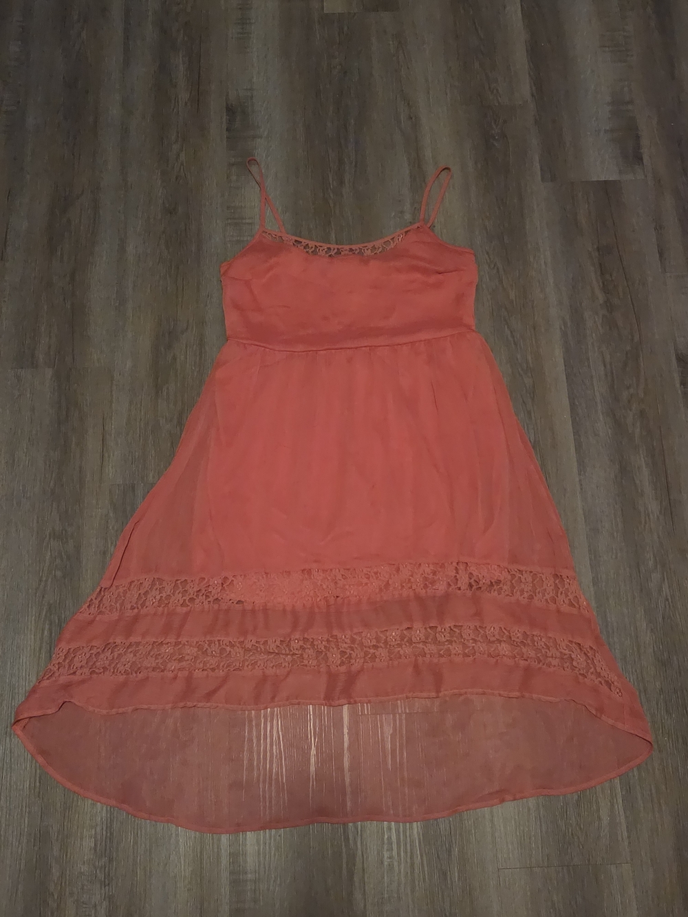 Coral High-Low Lace Trim Sundress